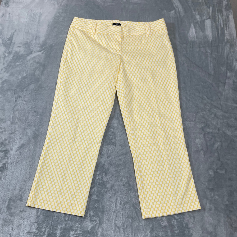 J.Crew Womens Pants 8 Yellow White Geometric Medallion City Fit Stretch Cropped
